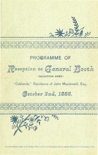 Programme of Reception to General Booth