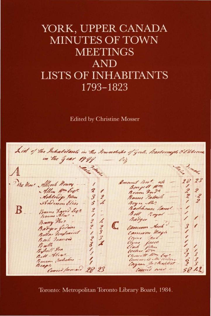 York, Upper Canada minutes of town meetings and lists of inhabitants 1797-1823
