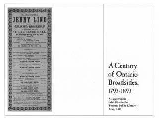 A century of Ontario broadsides, 1793-1893 : a typographic exhibition in the Toronto Public Library