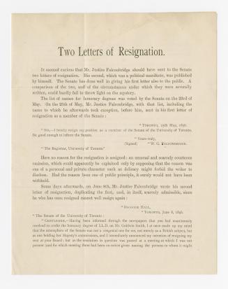 Two letters of resignation