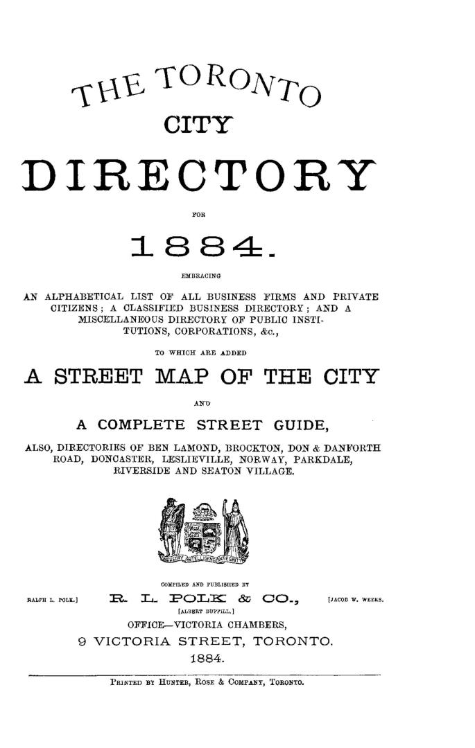 The Toronto city directory for 1884