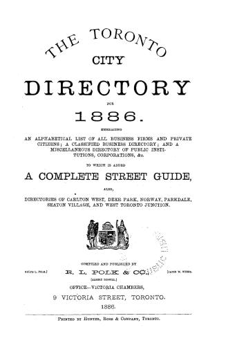 The Toronto city directory for 1886