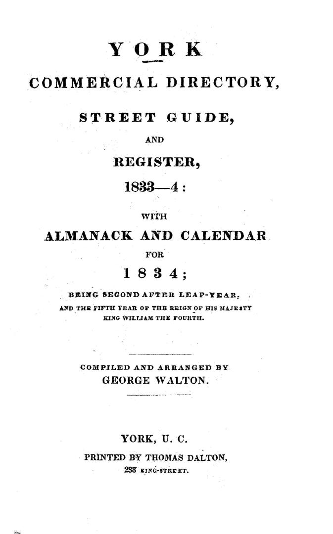 York commercial directory, street guide, and register, 1833-4 : with almanack and calendar for 1834