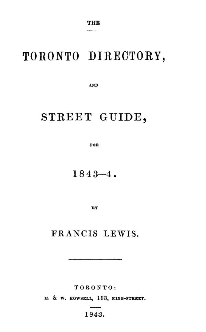 The Toronto directory and street guide, for 1843-4