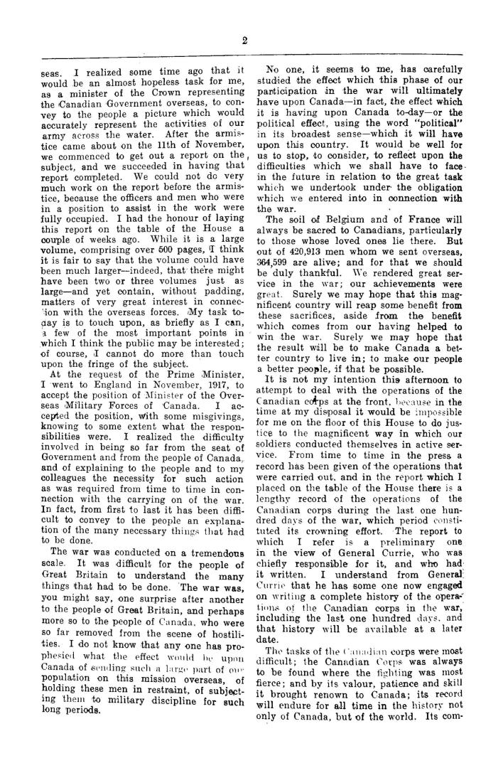 Speech of Hon. Sir Edward Kemp... : on Canada's overseas forces, in the House of commons, on May 27th, 1919.