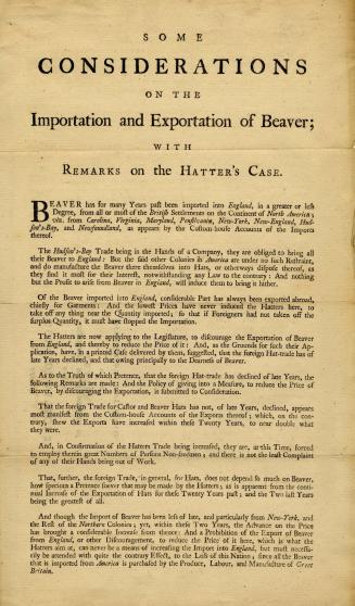 Some considerations on the importation and exportation of beaver, with remarks on the hatter's case