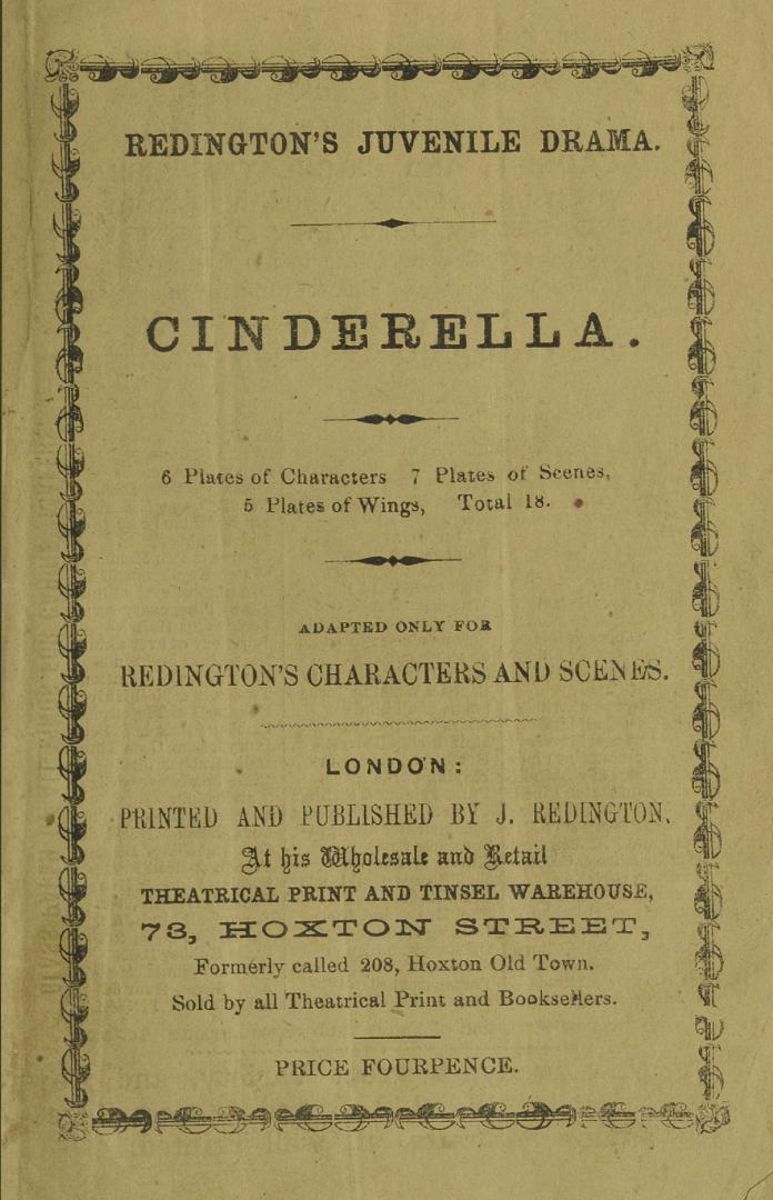 Cinderella, or, The little glass slipper : a grand operatic tale of enchantment in three acts : adapted only for Redington's characters and scenes
