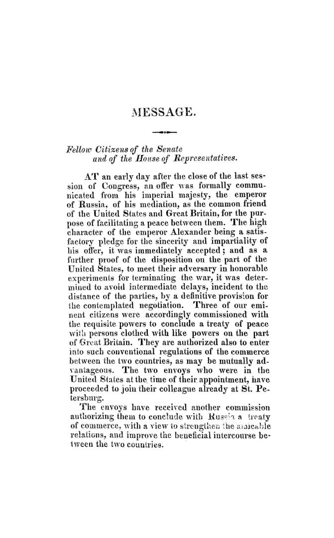 Message from the President of the United States to the two Houses of Congress at the commencement of the first session of the thirteenth Congress. May(...)
