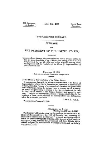 Northeastern boundary. Message from the President of the United States, transmitting correspondence between this government and Great Britain, within (...)