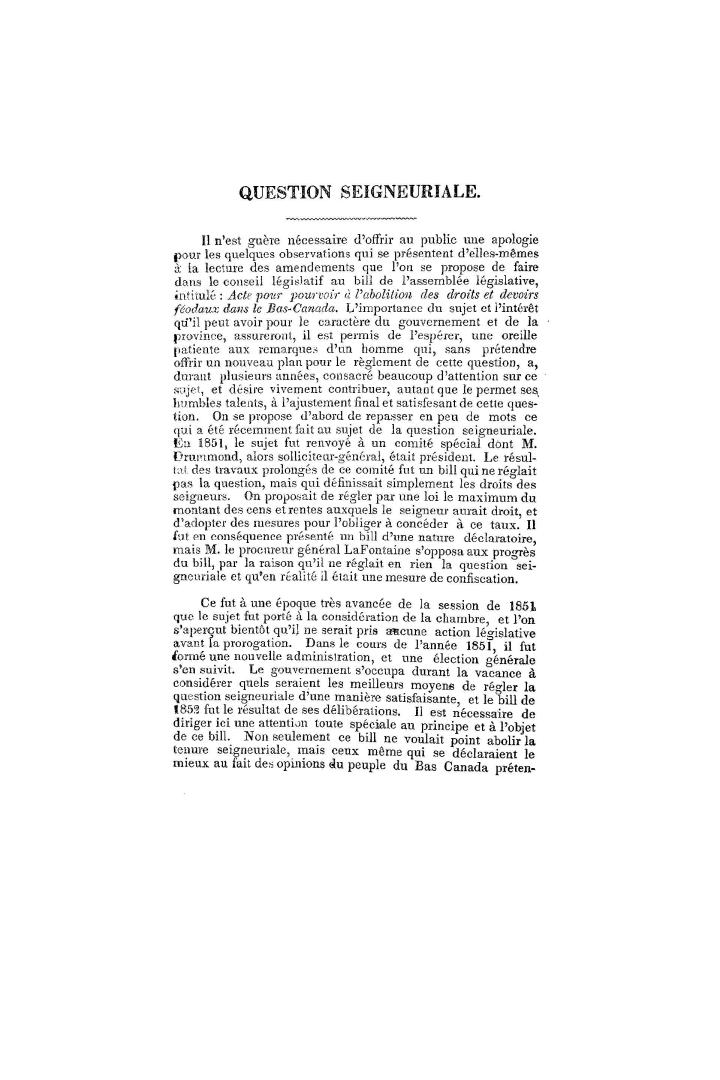 Tenure seigneuriale. Etat actuel de la question