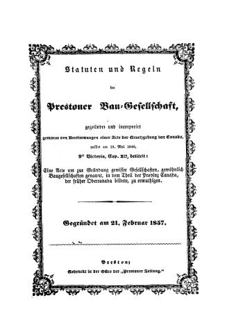 Statuten und Regeln der Prestoner Bau-Gesellschaft
