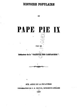Histoire populaire du Pape Pie I
