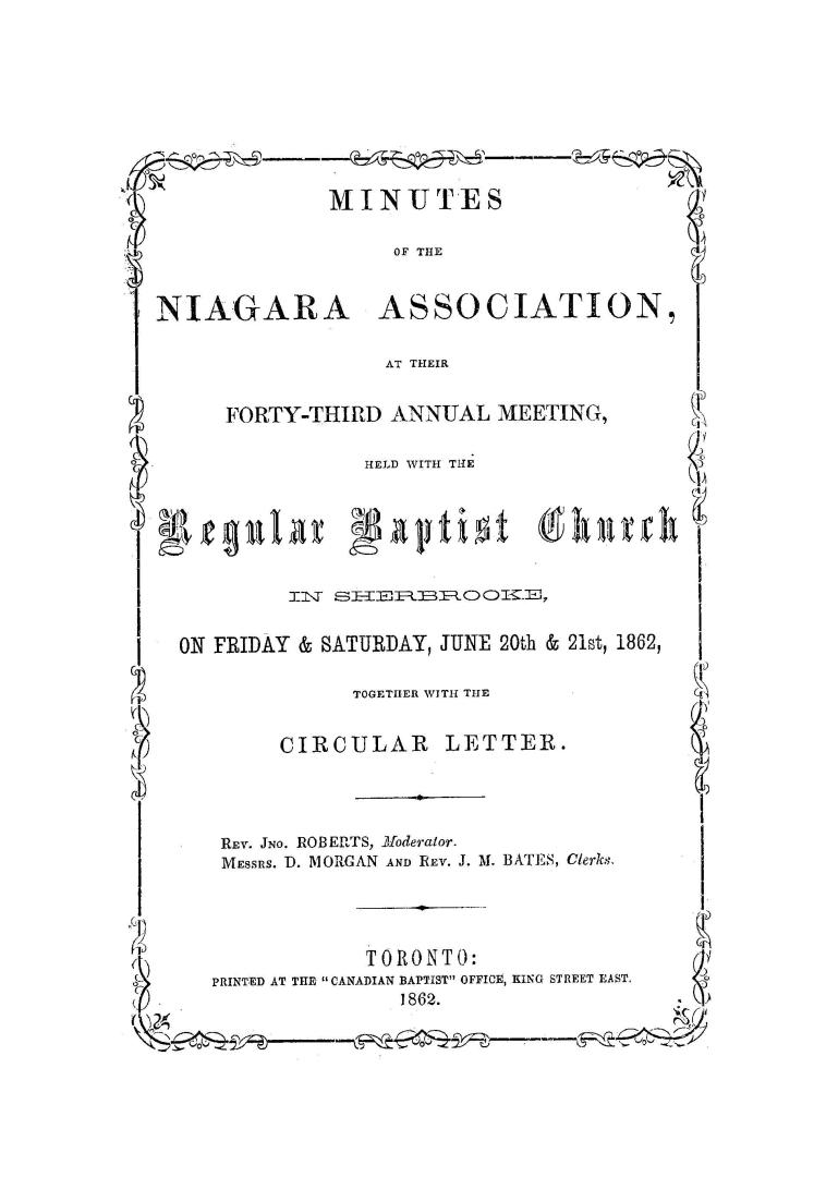 Minutes of the Niagara Association at their