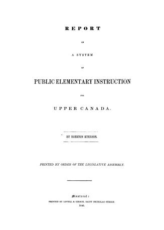 Report on a system of public elementary education for Upper Canada