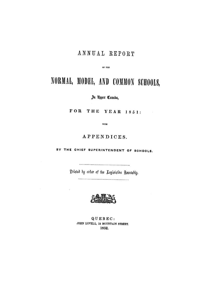 Annual report of the normal, model and common schools in Upper Canada for the year