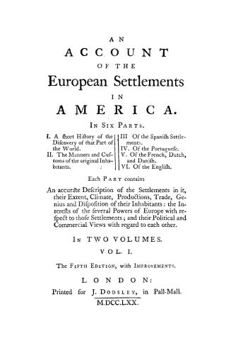 An account of the European settlements in America