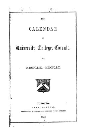 The calendar of University College, Toronto for