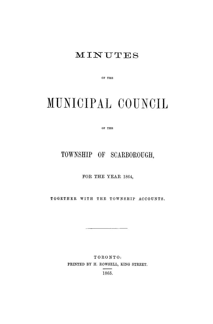 Minutes of the Municipal Council of the Township of Scarborough