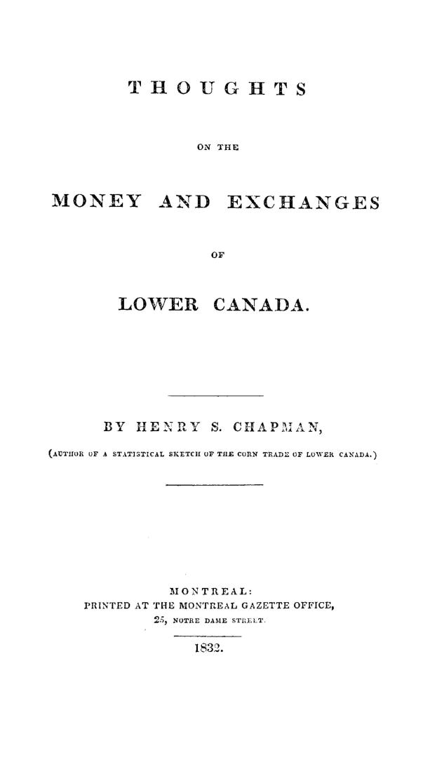 Thoughts on the money and exchanges of Lower Canada