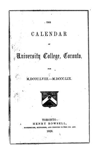 The calendar of University College, Toronto for