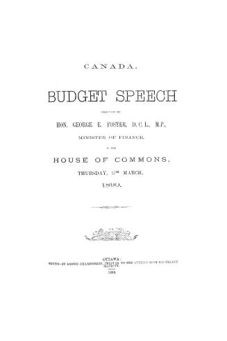 Budget speech delivered in the House of Commons of Canada