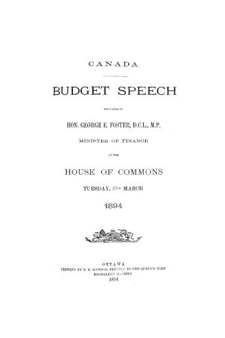 Budget speech delivered in the House of Commons of Canada