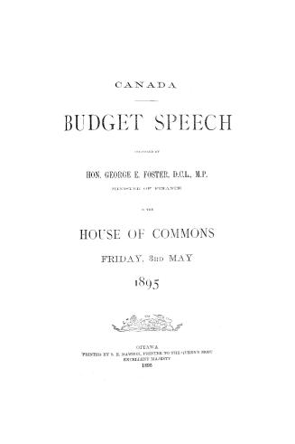 Budget speech delivered in the House of Commons of Canada