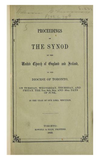 Proceedings of the Synod of the United Church of England & Ireland in the Diocese of Toronto held