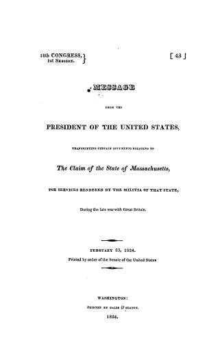 Message from the President of the United States, transmitting certain documents relating to the claim of the State of Massachusetts, for services rend(...)