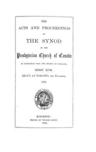 The Acts and proceedings of the Synod of the Presbyterian Church of Canada in Connection with the Church of Scotland