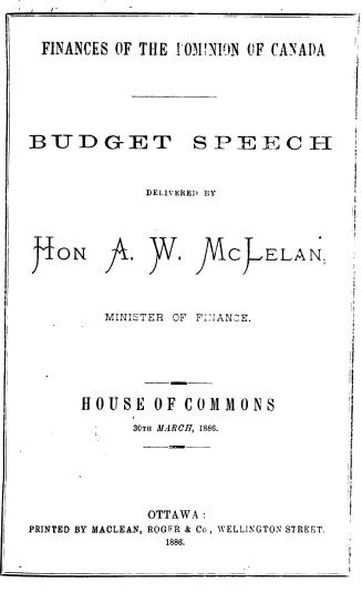Budget speech delivered in the House of Commons of Canada