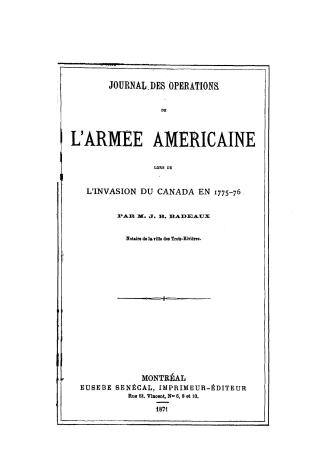 Journal des operations de l'armée américaine lors de l'invasion du Canada en 1775-76