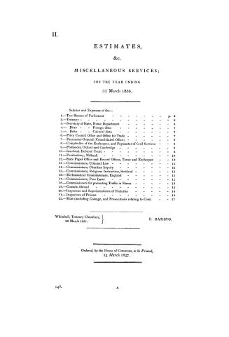 Estimates, &c. miscellaneous services: for the year ending 31 March 1838