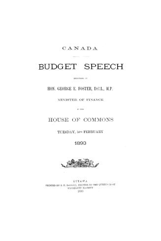 Budget speech delivered in the House of Commons of Canada