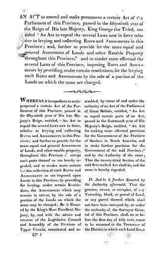 An act to amend and make permanent a certain act of the Parliament of this province, passed in the fifty-ninth year of the reign of His late Majesty, (...)