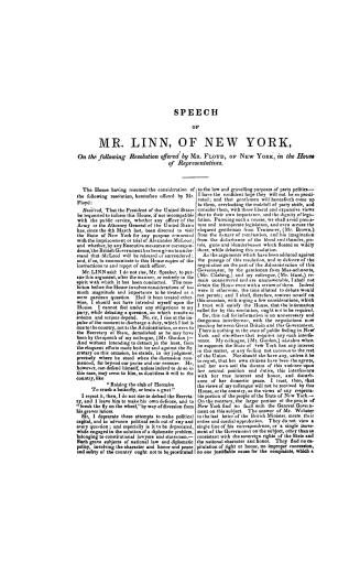 Speech of Mr. Linn, of New York, on the following resolution offered by Mr. Floyd, of New York, in the House of Representatives