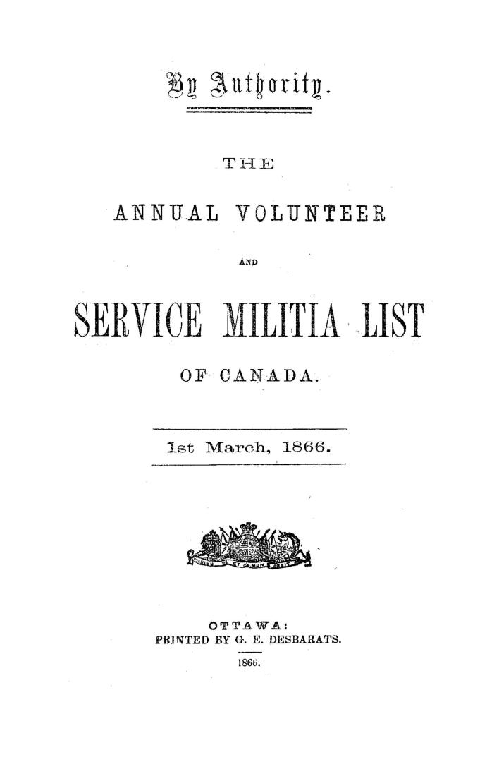 Annual volunteer and service Militia list of Canada