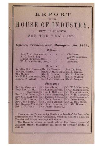 Report of the House of Industry, city of Toronto for the year 1878.