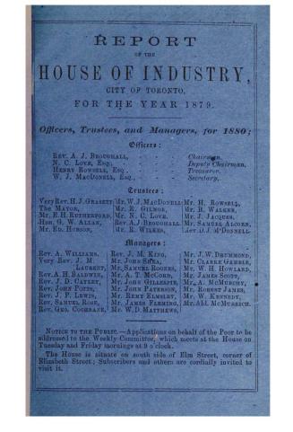 Report of the House of Industry, city of Toronto for the year 1879.