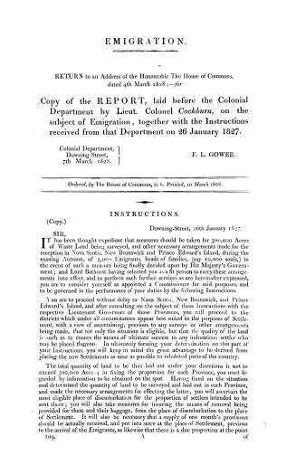 Emigration, return to an Address of the honourable the House of commons dated 4th March, 1828, for copy of the report laid before the Colonial departm(...)