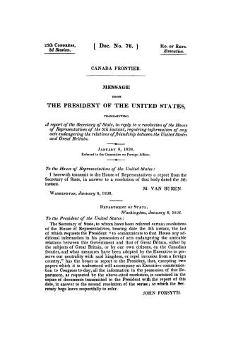 Message from the President of the United States, transmitting a report of the Secretary of State, in reply to a resolution of the House of Representat(...)