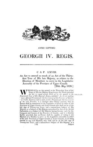An act to amend so much of an act of the thirty-first year of His late Majesty as relates to the election of members to serve in the legislative Assembly of Upper Canada