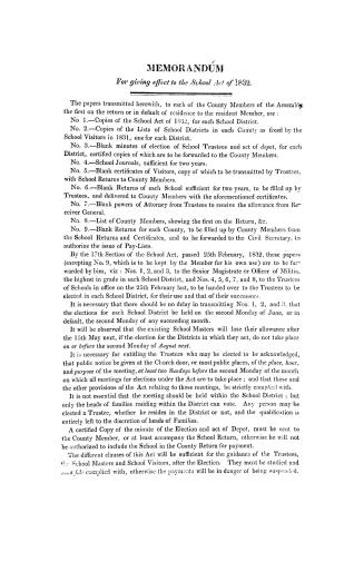 Memorandum for giving effect to the School Act of 1832