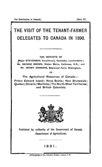 The visit of the tenant-farmer delegates to Canada in 1890