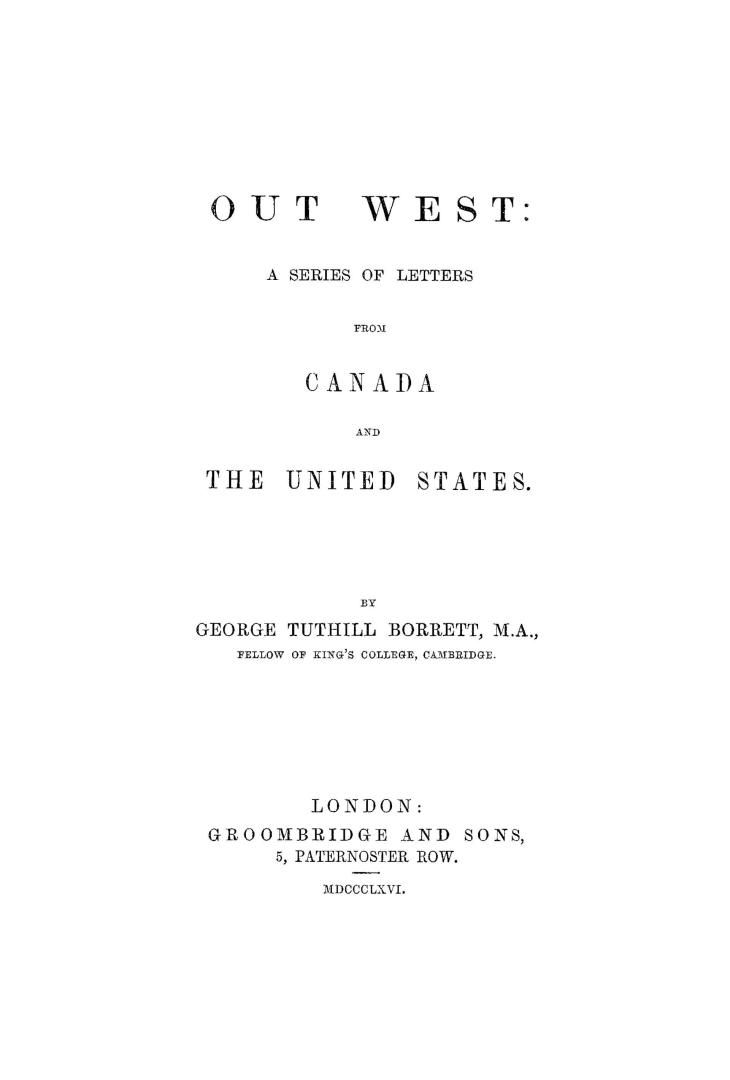 Out West, a series of letters from Canada and the United States