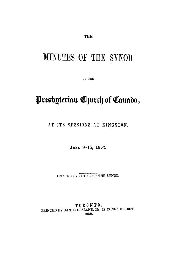 The minutes of the Synod of the Presbyterian Church of Canada