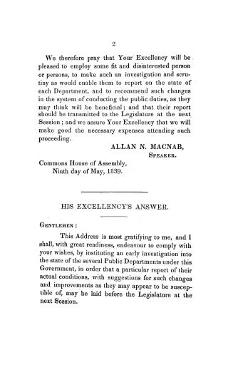 Address of assembly, to His Excellency Sir George Arthur, knight Commander of the Royal Hanoverian Guelphic order, lieutenant governor of the province(...)