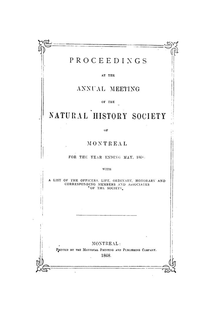 Proceedings at the annual meeting of the Natural History Society of Montreal, for the year ending