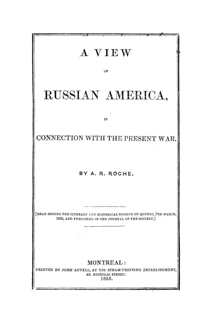 A view of Russian America, in connection with the present war