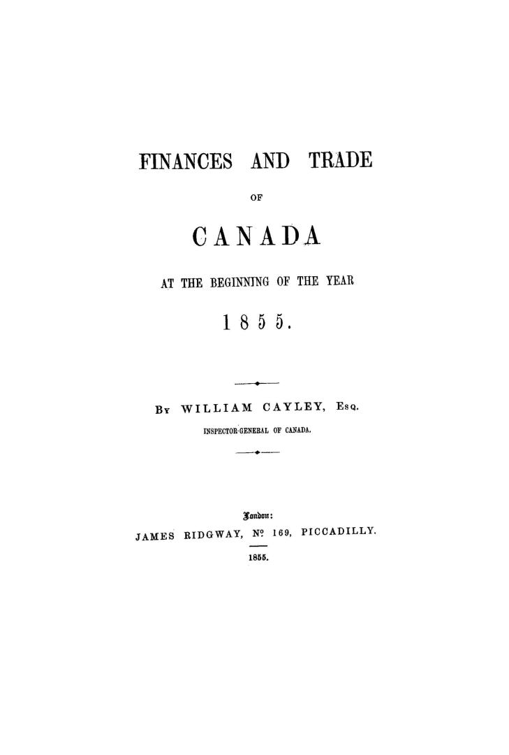 Finances and trade of Canada at the beginning of the year, 1855